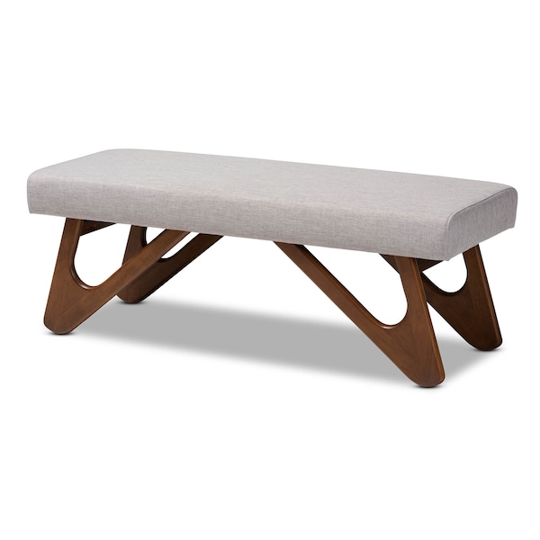Baxton Studio Rika Beige Upholstered Walnut Brown Finished Boomerang Bench 158-9778 - main